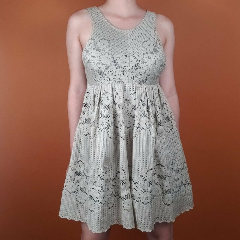 Free People Beige Lace Mini Skater Dress